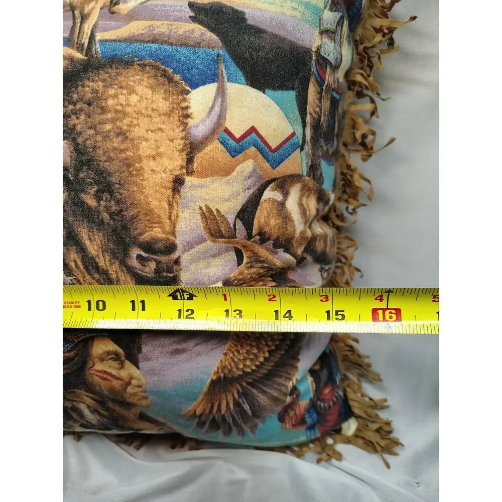 Vintage homemade Native American Indian suede Fringe throw pillow